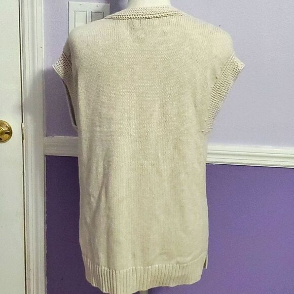 Gap Boho Retro Cream Deep V-neck Oversized Knitted Longline Sweater Vest - Picture 6 of 8